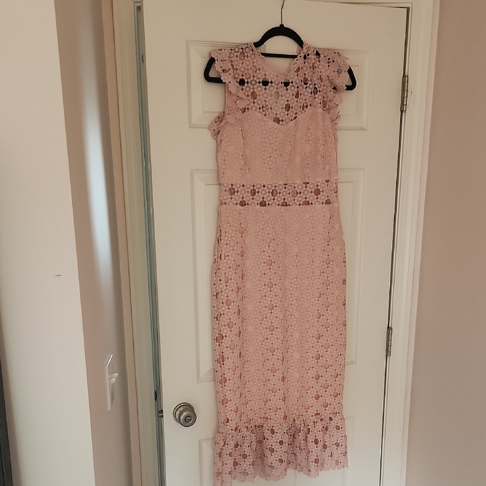 Just Me Pink Lace Midi Dress